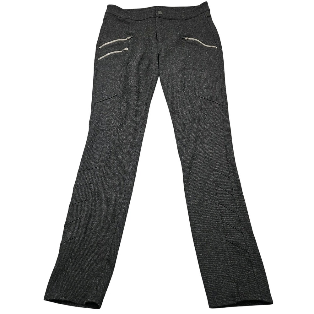 Athleta Pants Womens 10 Gray Moto Zip Detail Straight Leg Casual Athleisure Y2K